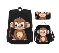 LZQPOEAS 3PCS Cartoon brown monkey Backpack Sets with Insulated Lunch Bag Pencil Case, 17inch Lightweight Laptop Backpack Shoulder Lunch Box and Pencil Bag for Women Men Travel Bags