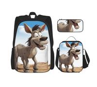 LZQPOEAS 3PCS cartoon donkey Backpack Sets with Insulated Lunch Bag Pencil Case, 17inch Lightweight Laptop Backpack Shoulder Lunch Box and Pencil Bag for Women Men Travel Bags