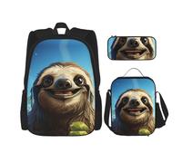 LZQPOEAS 3PCS Cartoon Funny sloth Backpack Sets with Insulated Lunch Bag Pencil Case, 17inch Lightweight Laptop Backpack Shoulder Lunch Box and Pencil Bag for Women Men Travel Bags
