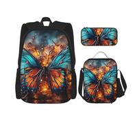 LZQPOEAS 3PCS Color butterfly background Backpack Sets with Insulated Lunch Bag Pencil Case, 17inch Lightweight Laptop Backpack Shoulder Lunch Box and Pencil Bag for Women Men Travel Bags