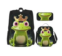 LZQPOEAS 3PCS Crown frog Backpack Sets with Insulated Lunch Bag Pencil Case, 17inch Lightweight Laptop Backpack Shoulder Lunch Box and Pencil Bag for Women Men Travel Bags