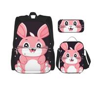 LZQPOEAS 3PCS Cute cartoon rabbit Backpack Sets with Insulated Lunch Bag Pencil Case, 17inch Lightweight Laptop Backpack Shoulder Lunch Box and Pencil Bag for Women Men Travel Bags