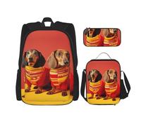 LZQPOEAS 3PCS Cute dachshund Backpack Sets with Insulated Lunch Bag Pencil Case, 17inch Lightweight Laptop Backpack Shoulder Lunch Box and Pencil Bag for Women Men Travel Bags