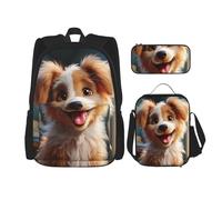 LZQPOEAS 3PCS Cute dog Backpack Sets with Insulated Lunch Bag Pencil Case, 17inch Lightweight Laptop Backpack Shoulder Lunch Box and Pencil Bag for Women Men Travel Bags