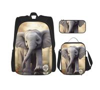 LZQPOEAS 3PCS Cute Elephant Play Backpack Sets with Insulated Lunch Bag Pencil Case, 17inch Lightweight Laptop Backpack Shoulder Lunch Box and Pencil Bag for Women Men Travel Bags