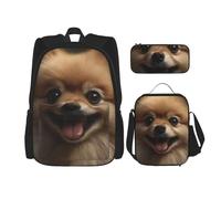 LZQPOEAS 3PCS Cute Pomeranian Backpack Sets with Insulated Lunch Bag Pencil Case, 17inch Lightweight Laptop Backpack Shoulder Lunch Box and Pencil Bag for Women Men Travel Bags