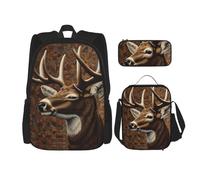 LZQPOEAS 3PCS Deer on brown background Backpack Sets with Insulated Lunch Bag Pencil Case, 17inch Lightweight Laptop Backpack Shoulder Lunch Box and Pencil Bag for Women Men Travel Bags