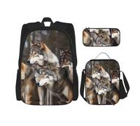 LZQPOEAS 3PCS Different colored wolves Backpack Sets with Insulated Lunch Bag Pencil Case, 17inch Lightweight Laptop Backpack Shoulder Lunch Box and Pencil Bag for Women Men Travel Bags