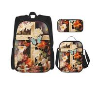 LZQPOEAS 3PCS Flower branches on the cross Backpack Sets with Insulated Lunch Bag Pencil Case, 17inch Lightweight Laptop Backpack Shoulder Lunch Box and Pencil Bag for Women Men Travel Bags