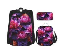 LZQPOEAS 3PCS Flower Leaves Purple red flower Backpack Sets with Insulated Lunch Bag Pencil Case, 17inch Lightweight Laptop Backpack Shoulder Lunch Box and Pencil Bag for Women Men Travel Bags