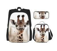 LZQPOEAS 3PCS Giraffe Backpack Sets with Insulated Lunch Bag Pencil Case, 17inch Lightweight Laptop Backpack Shoulder Lunch Box and Pencil Bag for Women Men Travel Bags