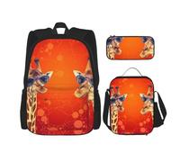 LZQPOEAS 3PCS Giraffe wearing sunglasses Backpack Sets with Insulated Lunch Bag Pencil Case, 17inch Lightweight Laptop Backpack Shoulder Lunch Box and Pencil Bag for Women Men Travel Bags