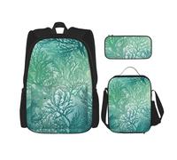 LZQPOEAS 3PCS Green Sea Blue Seaweed Backpack Sets with Insulated Lunch Bag Pencil Case, 17inch Lightweight Laptop Backpack Shoulder Lunch Box and Pencil Bag for Women Men Travel Bags