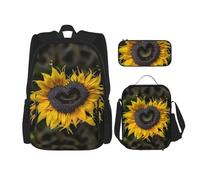 LZQPOEAS 3PCS Heart shaped sunflower Backpack Sets with Insulated Lunch Bag Pencil Case, 17inch Lightweight Laptop Backpack Shoulder Lunch Box and Pencil Bag for Women Men Travel Bags