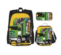LZQPOEAS 3PCS I Love Garbage Trucks Backpack Sets with Insulated Lunch Bag Pencil Case, 17inch Lightweight Laptop Backpack Shoulder Lunch Box and Pencil Bag for Women Men Travel Bags