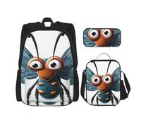 LZQPOEAS 3PCS Insect Wings Eyes Backpack Sets with Insulated Lunch Bag Pencil Case, 17inch Lightweight Laptop Backpack Shoulder Lunch Box and Pencil Bag for Women Men Travel Bags