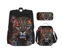 LZQPOEAS 3PCS Leopard and Butterfly Backpack Sets with Insulated Lunch Bag Pencil Case, 17inch Lightweight Laptop Backpack Shoulder Lunch Box and Pencil Bag for Women Men Travel Bags