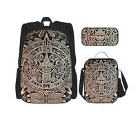LZQPOEAS 3PCS Mayan Calendar End of The World Backpack Sets with Insulated Lunch Bag Pencil Case, 17inch Lightweight Laptop Backpack Shoulder Lunch Box and Pencil Bag for Women Men Travel Bags