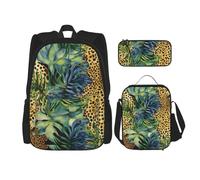 LZQPOEAS 3PCS Print animal leopard print jungle Backpack Sets with Insulated Lunch Bag Pencil Case, 17inch Lightweight Laptop Backpack Shoulder Lunch Box and Pencil Bag for Women Men Travel Bags
