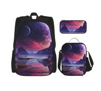 LZQPOEAS 3PCS Purple sky planet Backpack Sets with Insulated Lunch Bag Pencil Case, 17inch Lightweight Laptop Backpack Shoulder Lunch Box and Pencil Bag for Women Men Travel Bags
