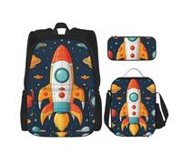 LZQPOEAS 3PCS rocket clipart space ship Backpack Sets with Insulated Lunch Bag Pencil Case, 17inch Lightweight Laptop Backpack Shoulder Lunch Box and Pencil Bag for Women Men Travel Bags