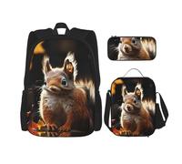 LZQPOEAS 3PCS Squirrel in the Woods Backpack Sets with Insulated Lunch Bag Pencil Case, 17inch Lightweight Laptop Backpack Shoulder Lunch Box and Pencil Bag for Women Men Travel Bags