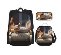 LZQPOEAS 3PCS Squirrel Just Laying Backpack Sets with Insulated Lunch Bag Pencil Case, 17inch Lightweight Laptop Backpack Shoulder Lunch Box and Pencil Bag for Women Men Travel Bags