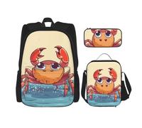 LZQPOEAS 3PCS Summer cartoon crab Backpack Sets with Insulated Lunch Bag Pencil Case, 17inch Lightweight Laptop Backpack Shoulder Lunch Box and Pencil Bag for Women Men Travel Bags