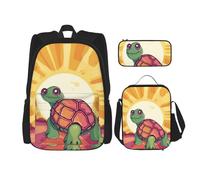 LZQPOEAS 3PCS Turtle in the sun Backpack Sets with Insulated Lunch Bag Pencil Case, 17inch Lightweight Laptop Backpack Shoulder Lunch Box and Pencil Bag for Women Men Travel Bags