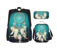 LZQPOEAS 3PCS White dream catcher feather Backpack Sets with Insulated Lunch Bag Pencil Case, 17inch Lightweight Laptop Backpack Shoulder Lunch Box and Pencil Bag for Women Men Travel Bags