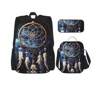 LZQPOEAS 3PCS White fantasy dream catcher Backpack Sets with Insulated Lunch Bag Pencil Case, 17inch Lightweight Laptop Backpack Shoulder Lunch Box and Pencil Bag for Women Men Travel Bags