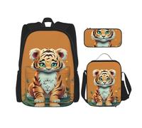 LZQPOEAS 3PCS Year of the tiger funny tiger Backpack Sets with Insulated Lunch Bag Pencil Case, 17inch Lightweight Laptop Backpack Shoulder Lunch Box and Pencil Bag for Women Men Travel Bags