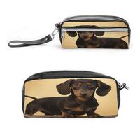 LZQPOEAS A Cute Dachshund Pen Case Cosmetic Makeup Bag PU Leather Cosmetic Pencil Bags Small Soft Makeup Pouch with Zipper Waterproof Makeup Brush Holder for Women Men Office