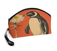 LZQPOEAS A Flower And Penguin Makeup Bag Large Capacity Cosmetic Bag for Women Portable Toiletry Bags for Skincare Water-resistant Cosmetic Case PU Leather Travel Cosmetic Organizer