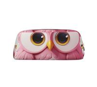 LZQPOEAS A pink Owl Pencil Case Leather Pen Bag Travel Makeup Bag Zipper Organizer Bag for Women Men
