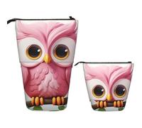LZQPOEAS A pink Owl Pencil Case Telescopic Pen Pouch Standing Pencil Bag Pop Up Pencil Holder With Zipper Travel Coin Pouch Purse Portable Makeup Bag for Office Holiday Gift