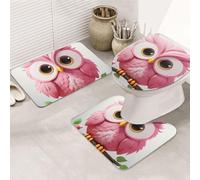 LZQPOEAS A Pink Owl Print Bathroom Rug Set 3 Piece Includes Non Slip Bath Mat, Contour Mat and Toilet Lid Cover Ultra Soft Microfiber Bathroom Floor Mats Set