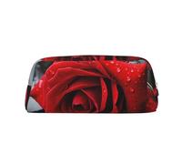 LZQPOEAS A Red rose Pencil Case Leather Pen Bag Travel Makeup Bag Zipper Organizer Bag for Women Men
