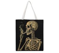 LZQPOEAS A Skeleton with Burning Cigarette Great Martin Canvas Tote Bag Double Sides Print Reusable Shopping Handbag Large Capacity Shopping Bag Gift Bag Daily Use