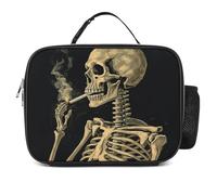 LZQPOEAS A Skeleton with Burning Cigarette Lunch Bag Insulated Two Compartments Meal Box Insulated Cooler Tote with Handle for Men Or Women, Keeps Food Cold Or Hot, Meal Prep for Work Picnic Golf
