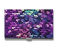 LZQPOEAS Abstract Color Cubes Purple Business Card Holder Case for Men & Women Minimalist Design Ultra Thin Metal Credit Card Holder Professional Aluminum Alloy Flip Cover Slim Name Card Case