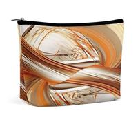 LZQPOEAS Abstract Orange White Lines Makeup Bag Large Capacity Leather Cosmetic Bags Portable Travel Toiletry Bag Personalized Aesthetic Make Up Bag Versatile Zipper Makeup Pouch for Women