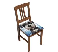 LZQPOEAS Adorable Schnauzer Square Stool Covers Two Pieces Stretch Bar Stool Seat Covers Removable Chair Cover Protector Soft Milk Silk Stool Slipcover Washable Square Stool Cushion Cover