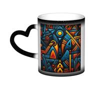 LZQPOEAS African style textile pattern Coffee Mugs Heat Sensitive Color Changing Mug In The Sky 13 Ounce Ceramic Tea Cup Personalized Drinking Cup Novelty Coffee Cup Gifts for Men Women