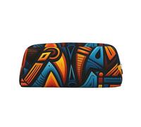 LZQPOEAS African style textile pattern Pencil Case Leather Pen Bag Travel Makeup Bag Zipper Organizer Bag for Women Men