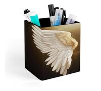 LZQPOEAS Angel Wing Square Pen Pencil Holder PU Leather Pencil Cup Desktop Stationery Organizer Office Accessories Container