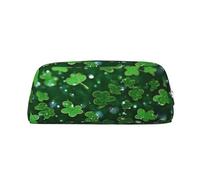 LZQPOEAS background st patrick's day glitter Pencil Case Leather Pen Bag Travel Makeup Bag Zipper Organizer Bag for Women Men