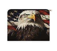 LZQPOEAS Bald Eagle Flag Veterans Makeup Bag Large Capacity Cosmetic Bag for Women Multi-Function Small Zipper Pouch Portable Travel Toiletry Bags Personalized Makeup Bags for Purse