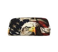 LZQPOEAS Bald Eagle Flag Veterans Pencil Case Leather Pen Bag Travel Makeup Bag Zipper Organizer Bag for Women Men