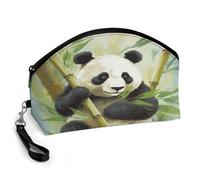 LZQPOEAS Bamboo with Panda Makeup Bag Large Capacity Cosmetic Bag for Women Portable Toiletry Bags for Skincare Water-resistant Cosmetic Case PU Leather Travel Cosmetic Organizer